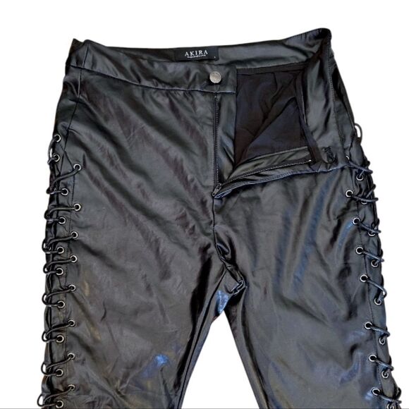 AKIRA Black Perfect Control Faux Leather Lace Up Flare Pants LG *NO OFFERS* - Picture 15 of 16